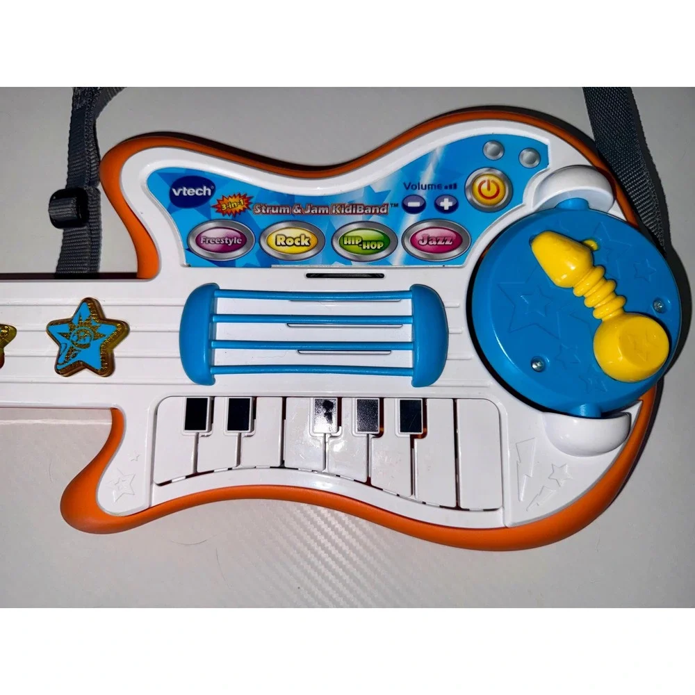 VTech Strum & Jam KidiBand 3-in-1 Guitar Piano Drums Orange White Blue WORKS